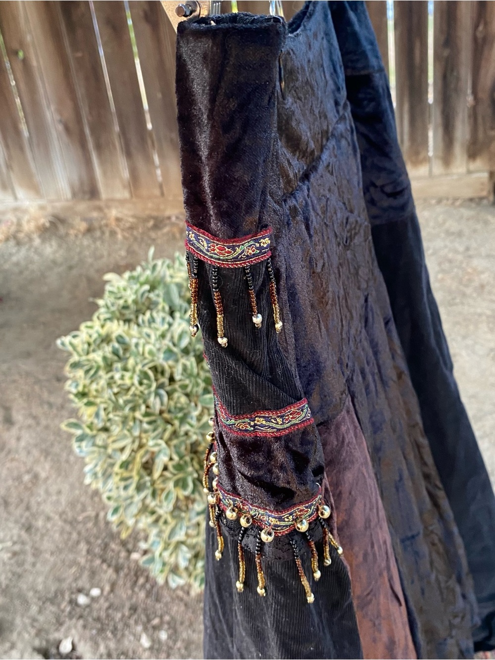 Ren Faire Mixed Media Skirt sz M Whimsigoth Gypsy Beaded Fringe Velvet Corduroy - Picture 4 of 7